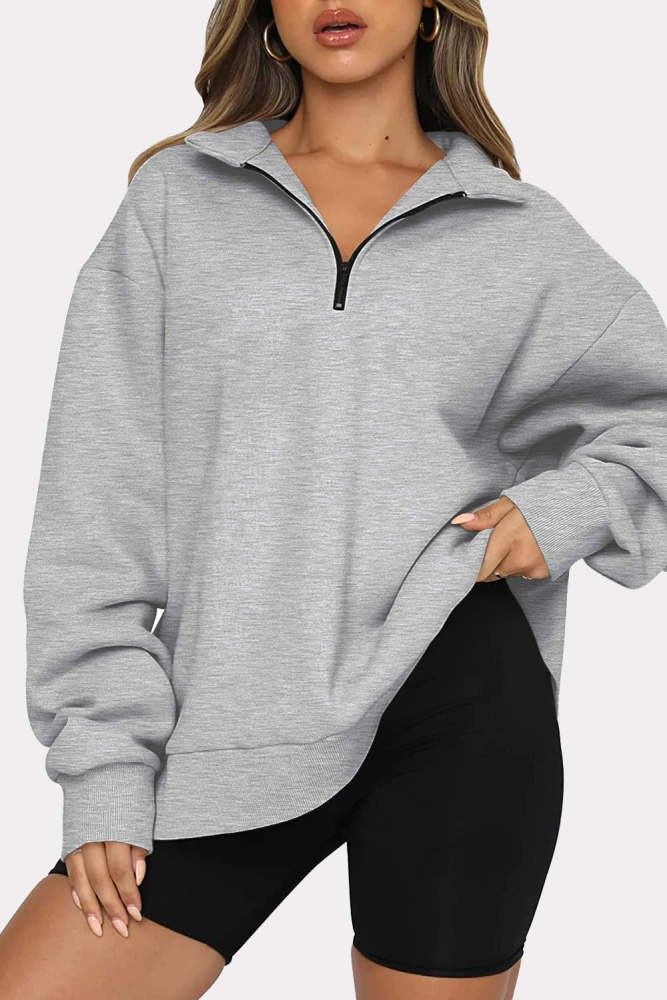 Black Quarter Zip Up Oversized Sweatshirt