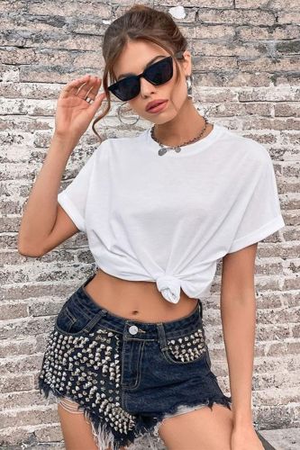 Summer Women's Top O Neck Solid Color Casual Cotton Fashion   T-Shirt