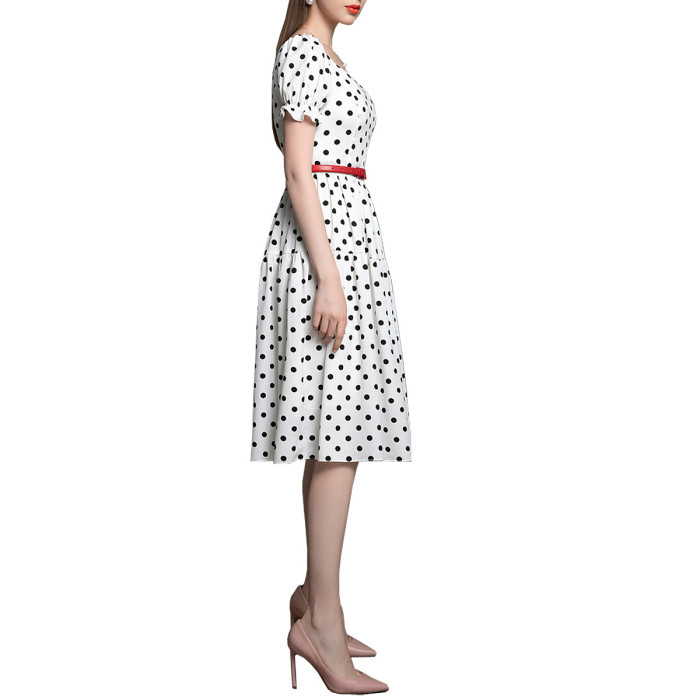 New Women's Square Neck Polka Dot Temperament  Vacation Dresses