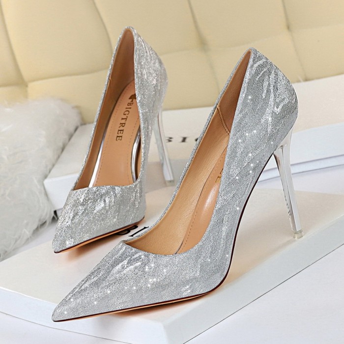 Women's Shoes Prom Shallow Mouth Pointed Toe Sequins Sexy Slim Nightclub High Heels