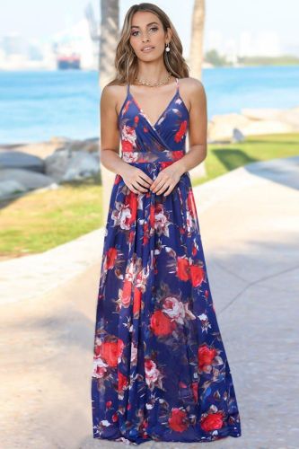 New Printed V Neck Strap High Waist Slim Sexy Backless Boho  Vacation Dress