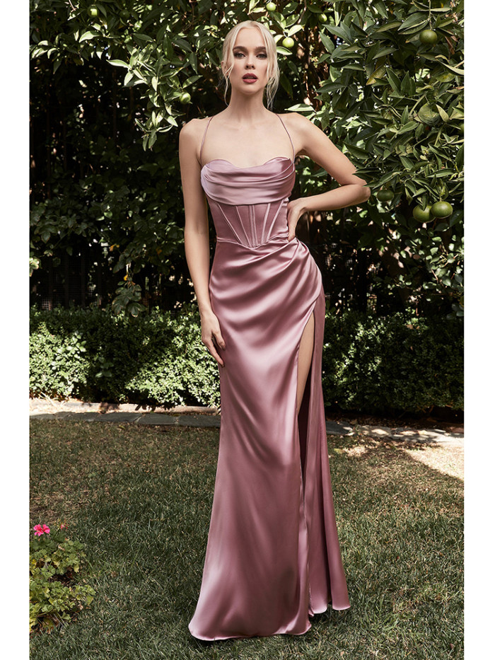 New Women's Sleeveless Solid Color One-Line Neck Slim Fit Backless Slit Sexy  Prom Dress