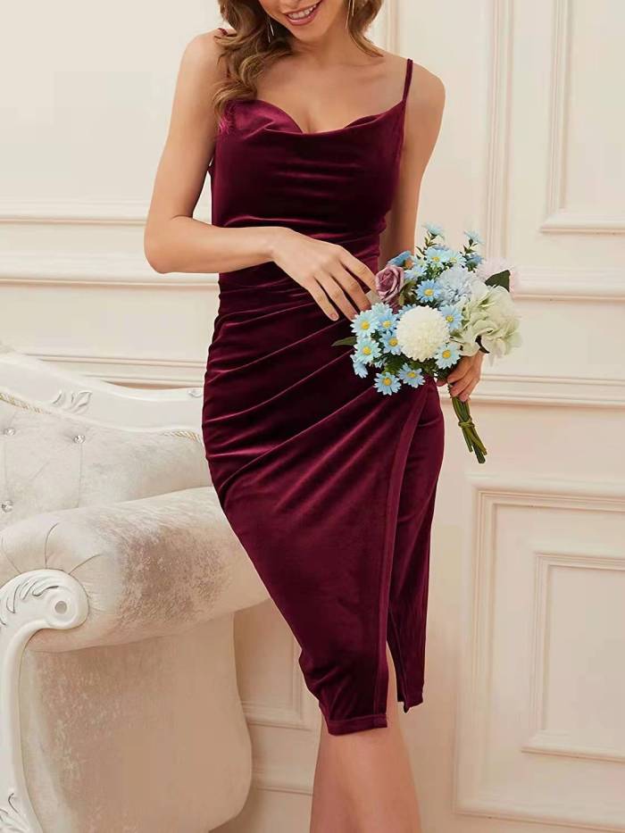 New Fashion Solid Color A-Line Party Elegant Sexy  Vacation Dress