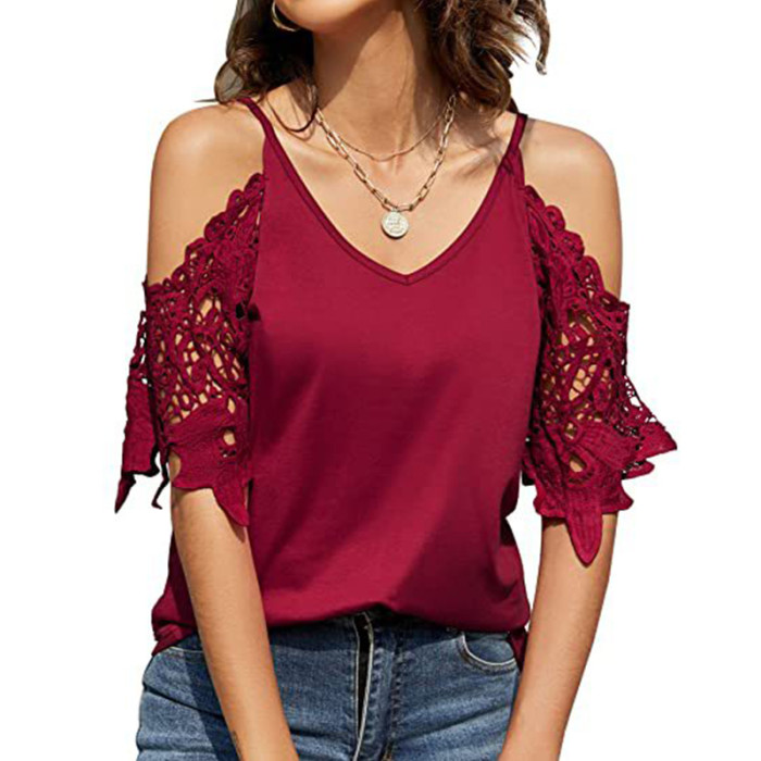 New Sexy V-Neck Fashion Solid Color Loose Sling Women's T-Shirt
