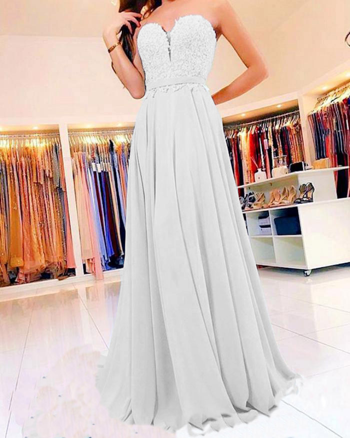 Women's New Lace Chiffon Sexy Sleeveless Backless  Prom Dress