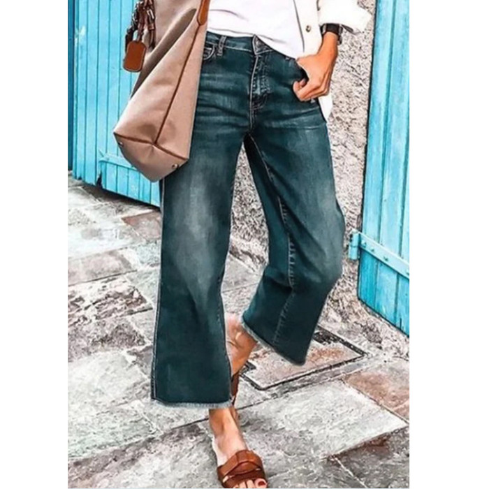 Women's Fashion Casual High Waist Street Solid Color Straight Loose Jeans