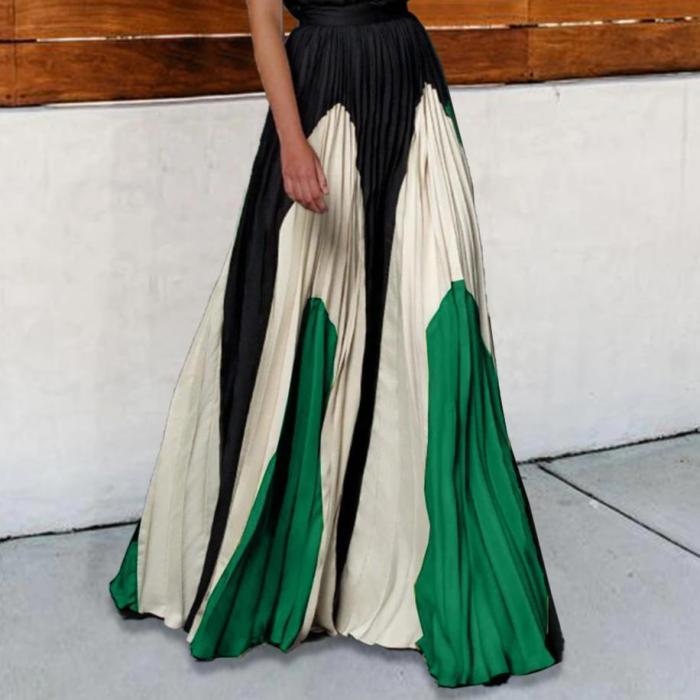 Fashion One Shoulder Sleeveless Color Block Maxi Dress