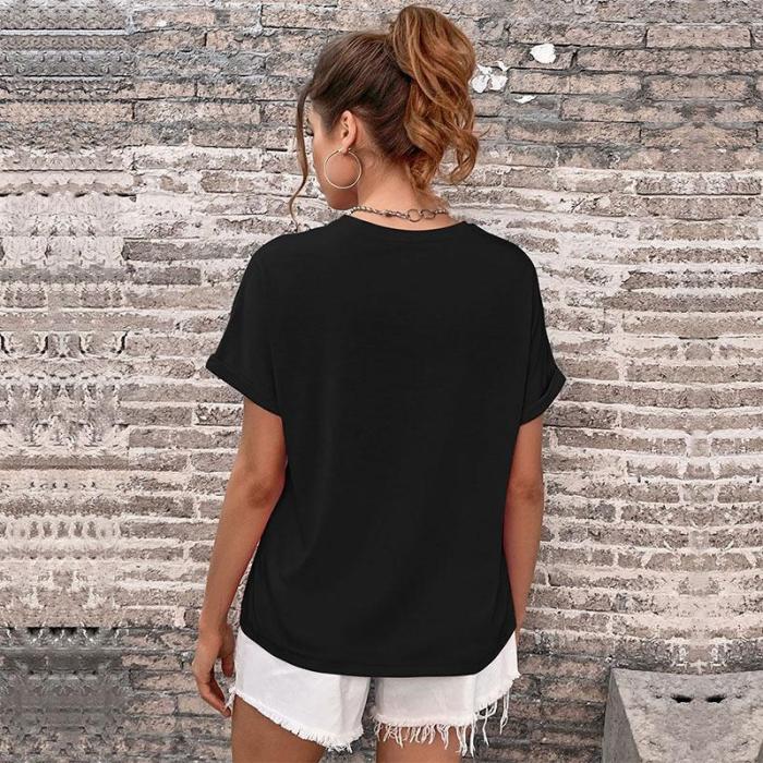 Summer Women's Top O Neck Solid Color Casual Cotton Fashion   T-Shirt