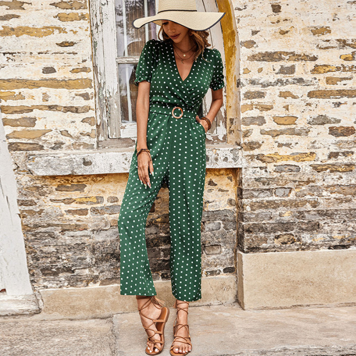 New Women's Fitted Waist Green Fashion Jumpsuit