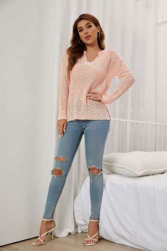 New women's V-neck knitted loose solid color pullover shirts