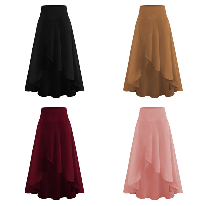 Women's Fashion High Waist Irregular Solid Color Elegant Party Casual  Skirts