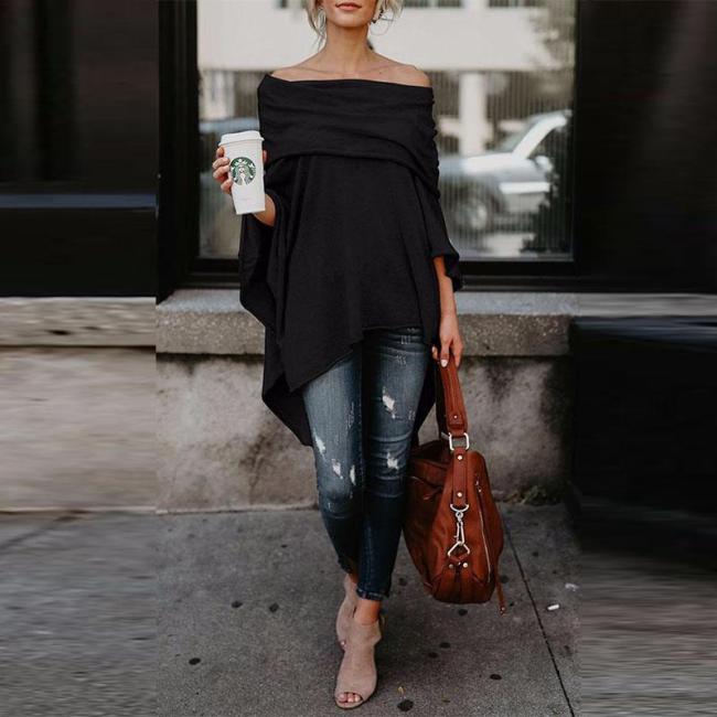 Off Shoulder Asymmetric Hem Plain Blouses