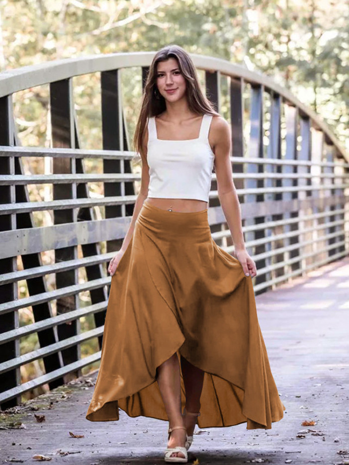 Women's Fashion High Waist Irregular Solid Color Elegant Party Casual  Skirts