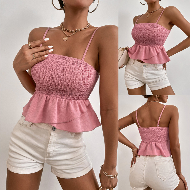 New Women's Tops Fashion Sexy Ruffles  Temperament Suspenders   Camis