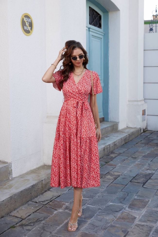 Women's New V-Neck Print Swing  Vacation Dresses