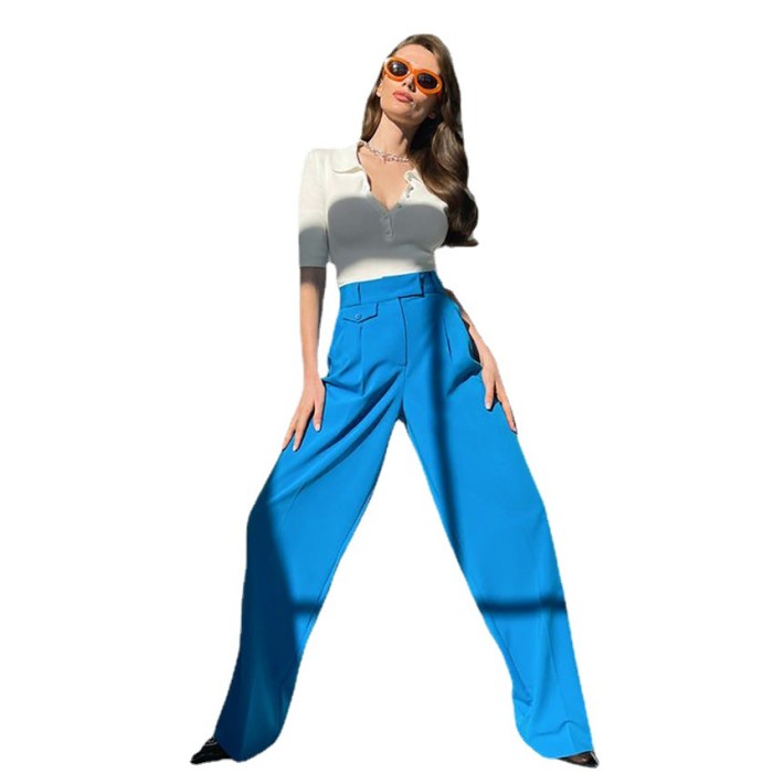 New Women's High Waist Mopping Casual Straight  Pants