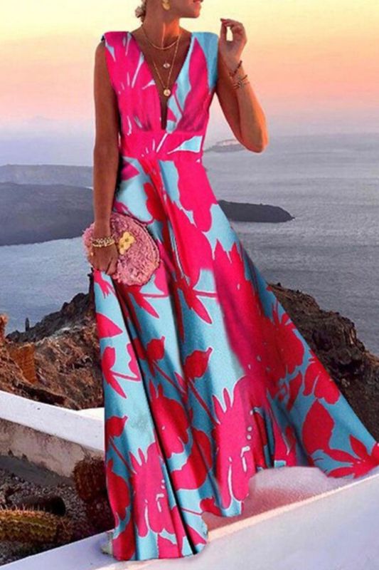 Sexy Cutout Sleeveless Beach V Neck Halter  Vacation Dresses