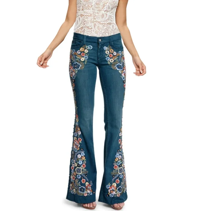 Women's Fashion Embroidered Flared Skinny Casual Pants