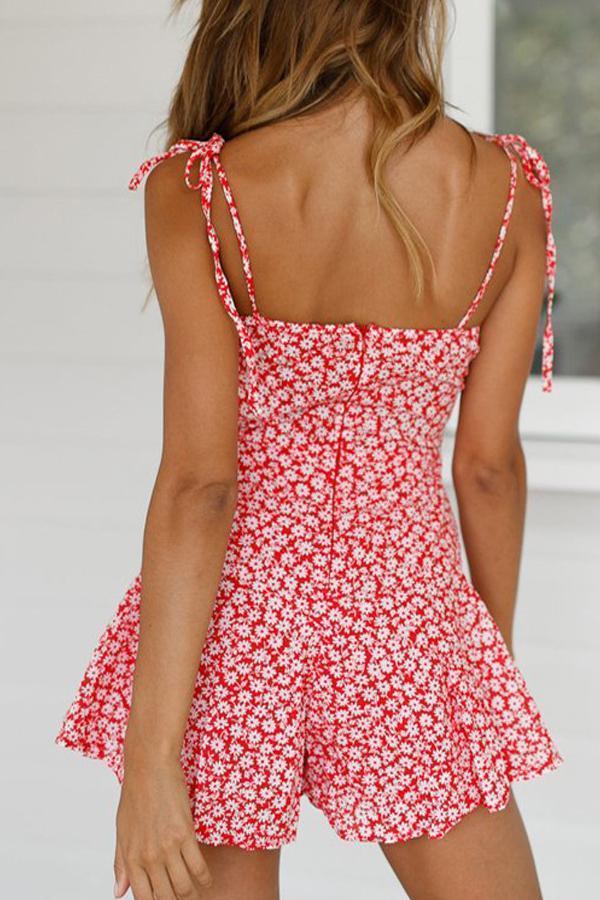 Spaghetti Strap Backless Printed Sleeveless Rompers