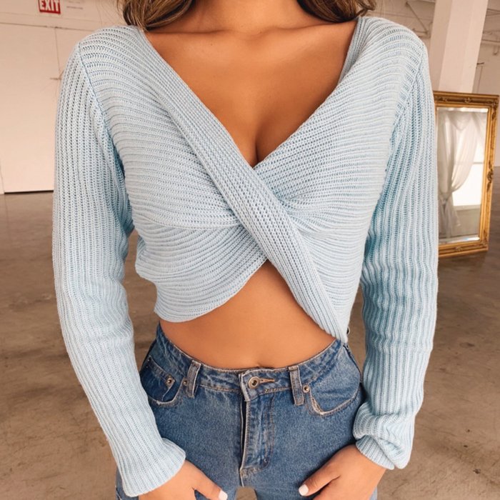 Twisted Front Knit Long Sleeve Sweater