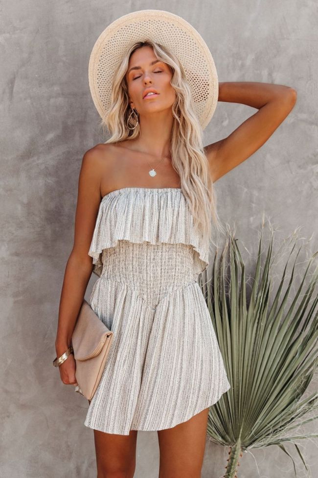 New Women's Off-the-Shoulder Striped Casual Wide-Leg  Rompers