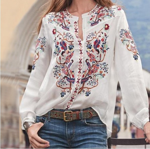 New Women Fashion Long Sleeve Floral Print Loose Casual Shirts