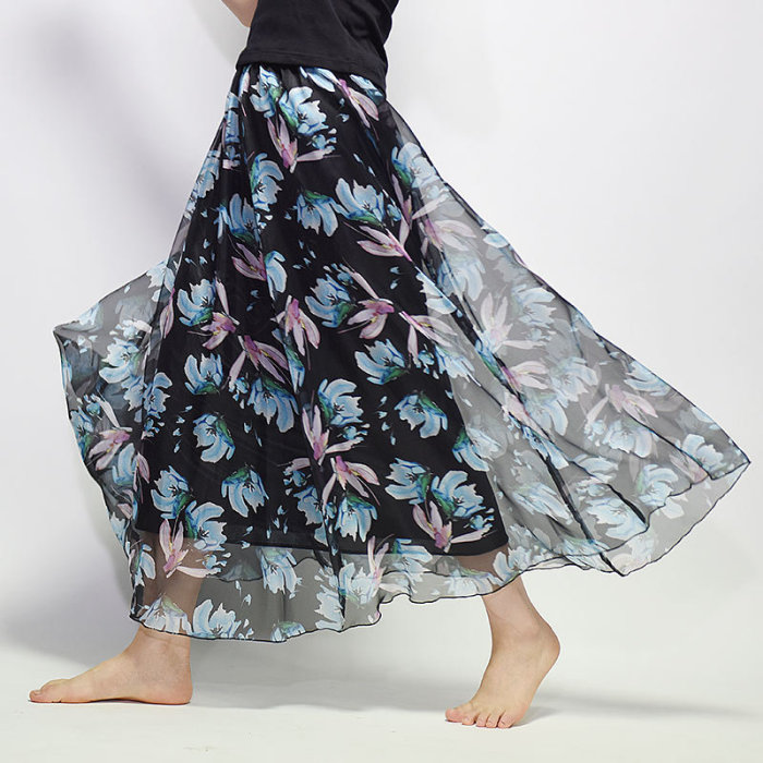 Vintage Bohemian Long Elegant Chiffon Beach High Waist  Skirts