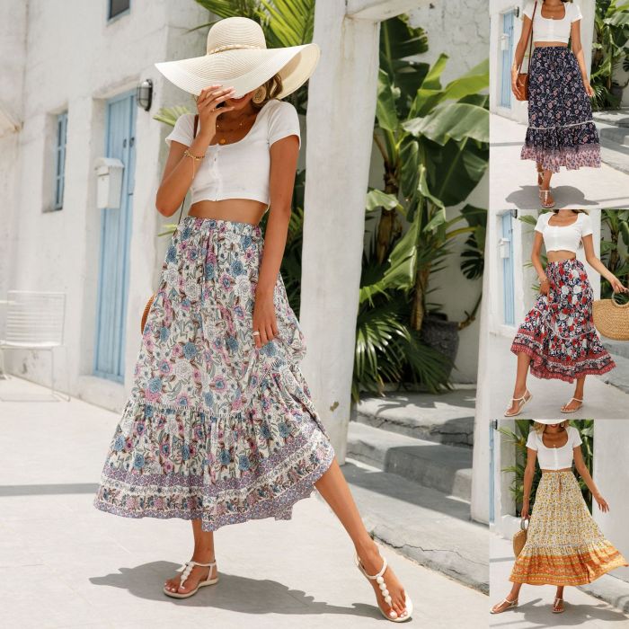 New Boho Floral Patchwork A-Line Casual Beach  Skirts