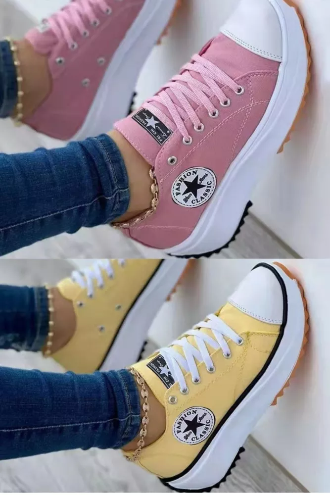 New Low-top Casual Lace-up Round Toe Solid Canvas Flat Shoes