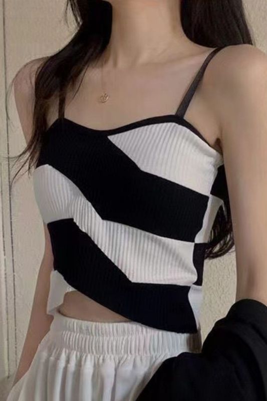 Women's Tops Irregularly Striped Patchwork Sexy Sleeveless   Camis