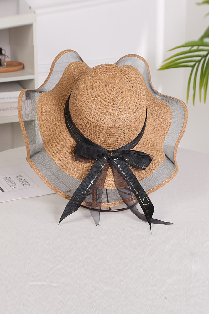 Women's Foldable Big Brim with Bow Elegant Protection Sunshade Beach Hat