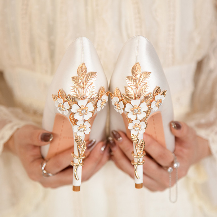 New Women's Shoes Metal Flowers Elegant Stiletto High Heels