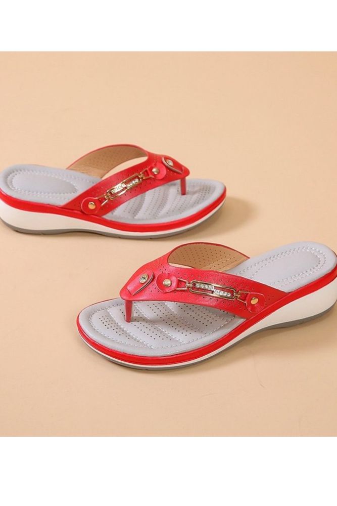 Women's Summer New Fashion Metal Button Wedge Platform Casual Flip Flop Sandals