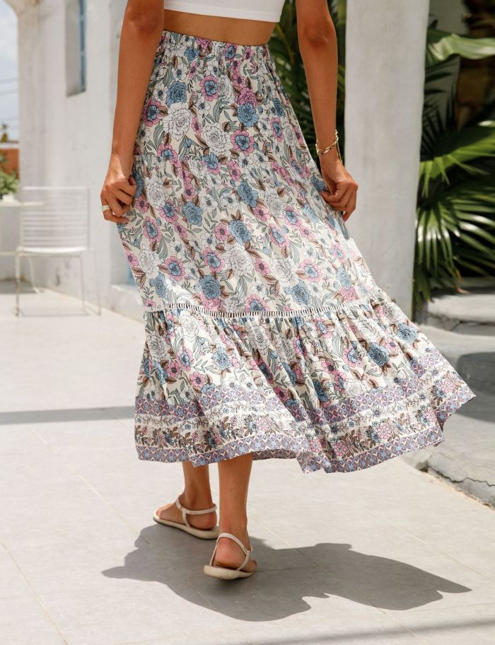 New Boho Floral Patchwork A-Line Casual Beach  Skirts