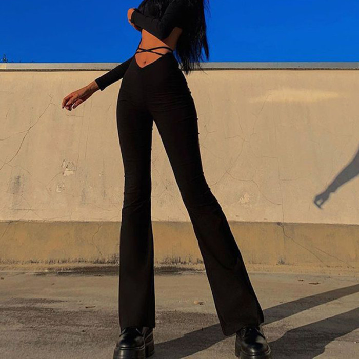 New Women's  Sexy High Waist Tight Fashion Flared Pants