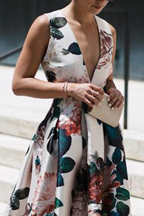 Stylish Floral Print Sleeveless Maxi Dress