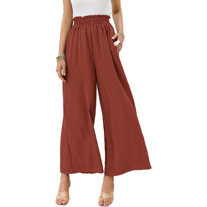 Women's Solid Color High Waist Loose Casual Soft Wide Legs  Pants