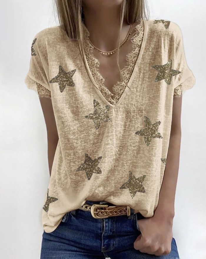 Chiffon Elegant Ladies Sexy Lace   T-Shirt