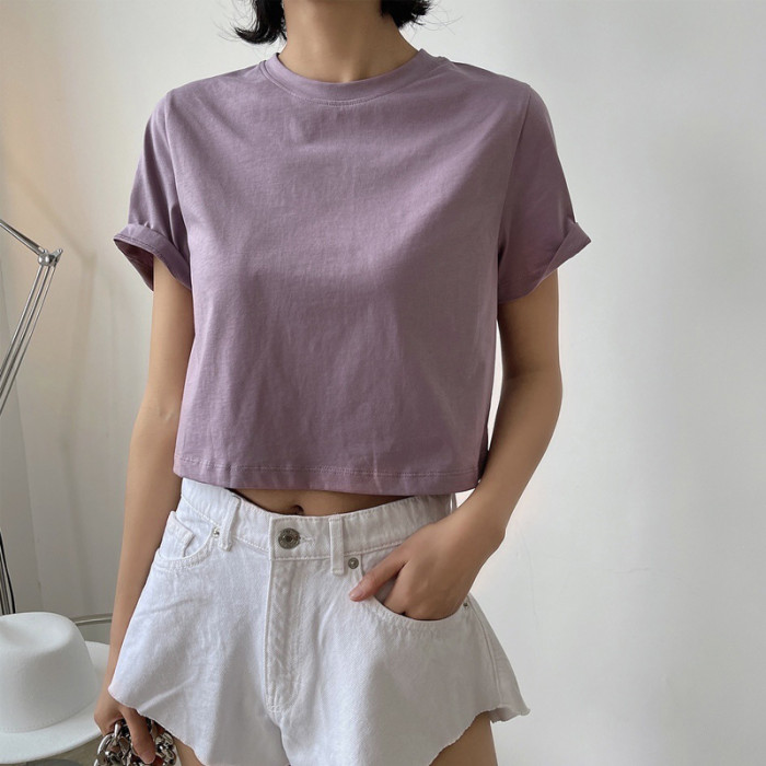 Summer Women's Casual Solid Color Round Neck Loose T-shirt