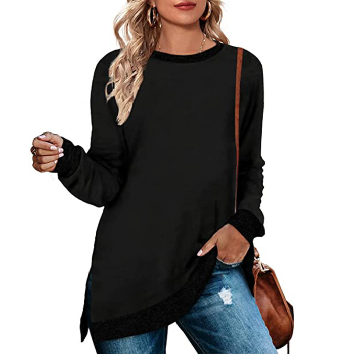 Women's New Long Sleeve Solid Color Stretch Crew Neck Shirt