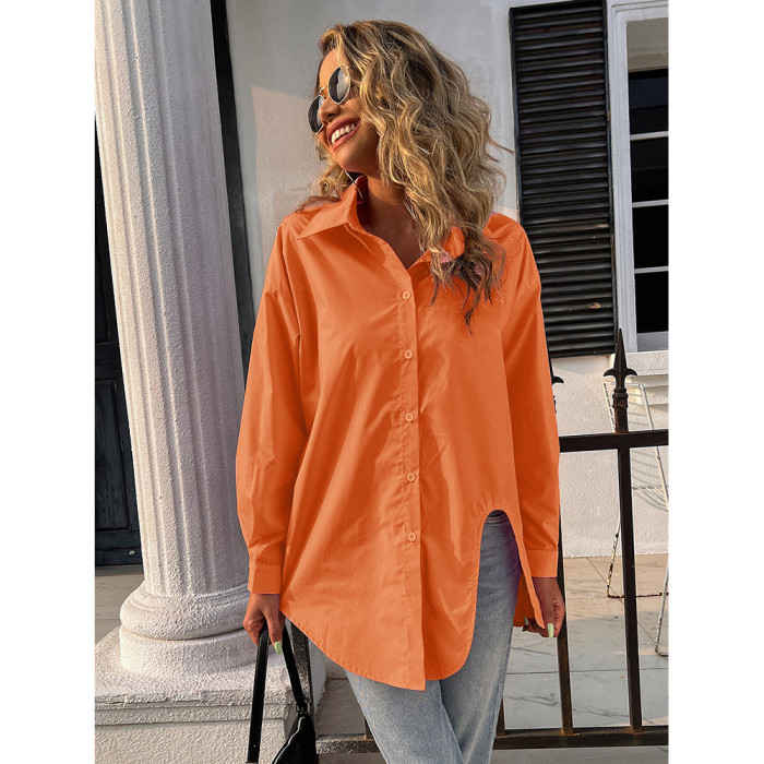 Women's Top Fashion V-Neck Long Sleeve Solid Color Loose Casual   Blouses