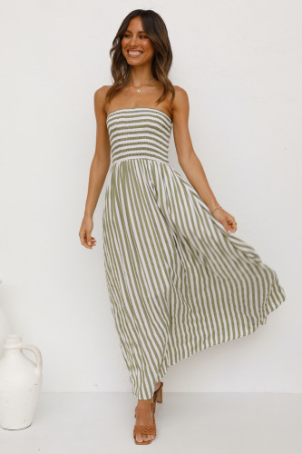 Women's New Off Shoulder Sexy Tube Top Striped  Vacation Dresses