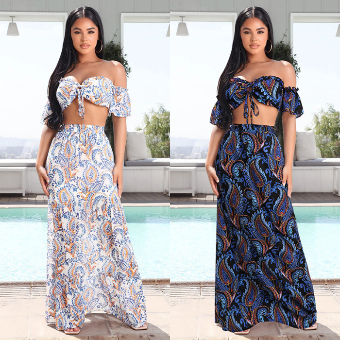 Sexy And Elegant Bohemian Off-the-Shoulder Printed Maxi  Vacation Dress