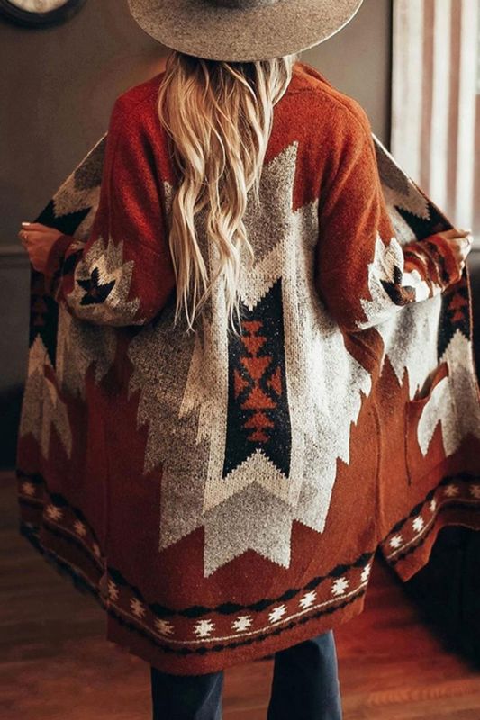 Women's Fashion Winter Vintage Tribal Cardigan Sweater Coat Blouse Casual retro print design ladies cardigan sweater