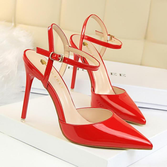 Women's Sexy Strappy Stiletto Patent Leather High Heels