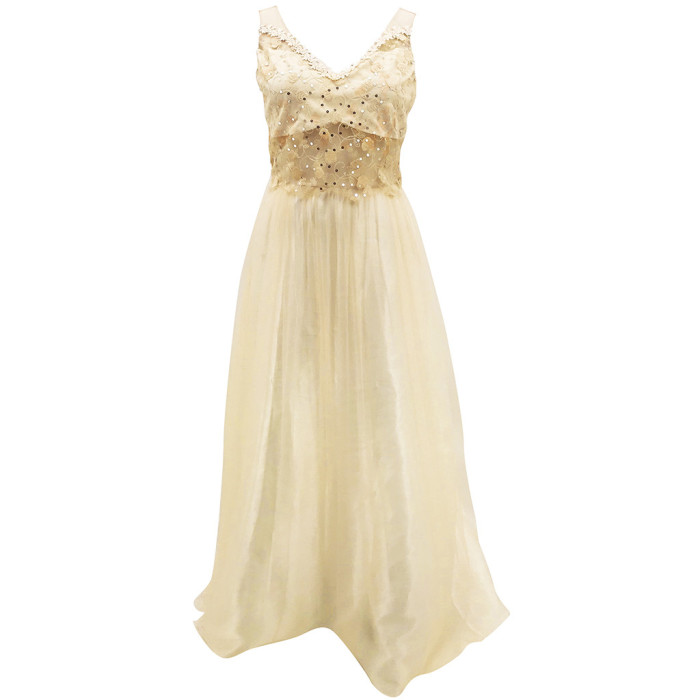 Women's Fashion Gold Sequin Lace Sexy Sleeveless Party V Neck Sling  Prom Dress