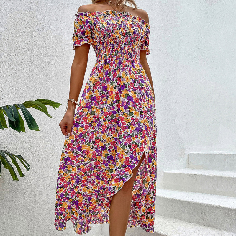 Bohemian Print One-Shoulder Irregular Fashion Elegant Maxi Dress