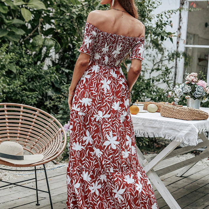 Strapless Party Fashion Sexy Print One-Shoulder Maxi Dress