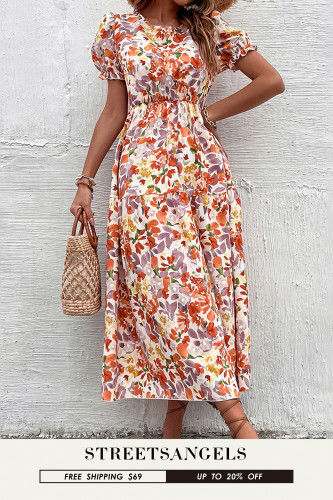Elegant Floral Puff Sleeve Boho Chic A-Line  Maxi Dress