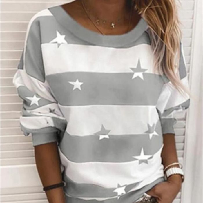 Fashion Casual O Neck Stripe Printing Women's Shirts